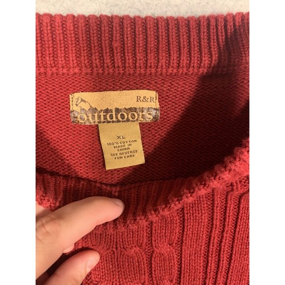 R&R Outdoors Men's Red Cable Knit Sweater Cotton Pullover XL Classic‎ - Picture 2 of 9